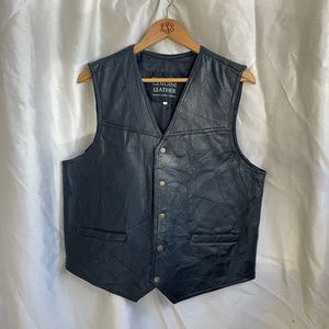 Black Leather Patchwork Sleeveless Moto Biker Vest